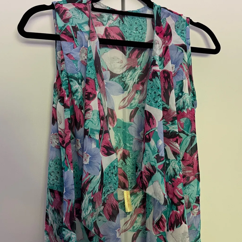 Women one size Floral Sleeveless kimono swimwear coverup Pink - Image 2