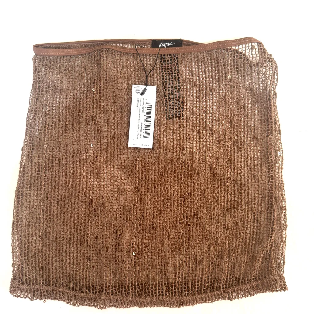 NWT Nasty Gal Chocolate Brown Pom Pom Crochet Bikini & Wrap 3 piece set sz 6 /M - Image 6