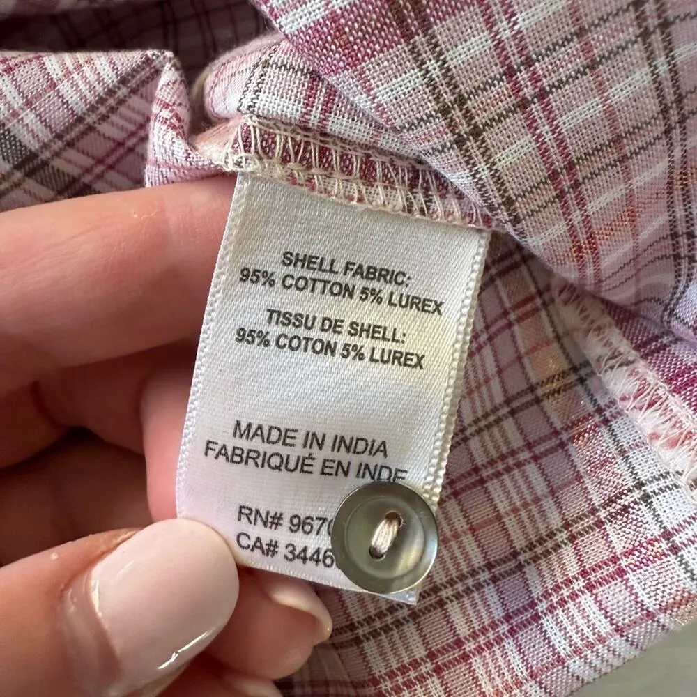 Rebecca Taylor La Vie Long Sleeve Lurex Plaid Top Pink Plaid Blouse Size Small - Image 11