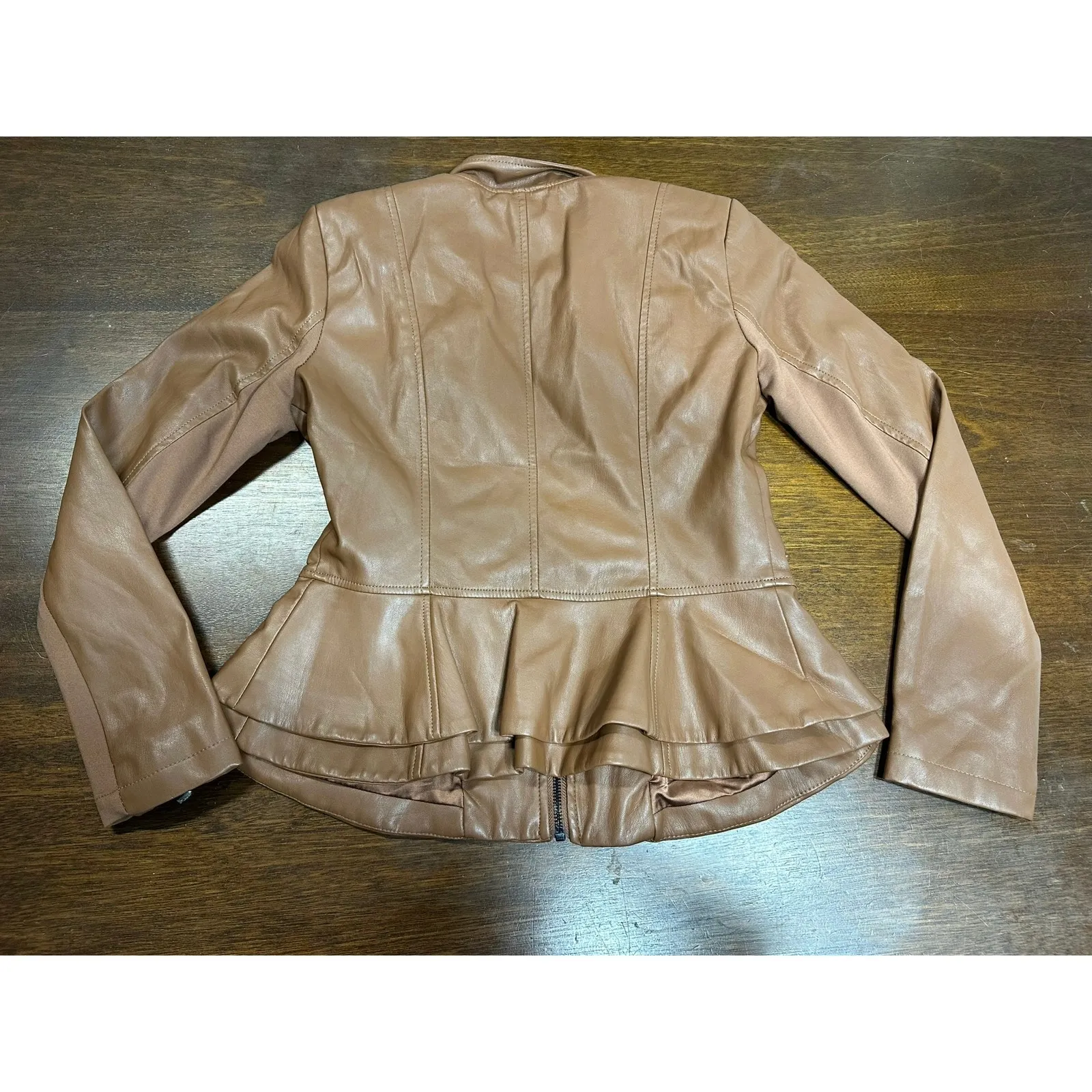 Gili Vegan Faux Leather Jacket Women 4 Brown Feminine Moto Biker Tired Cowgirl - Image 11