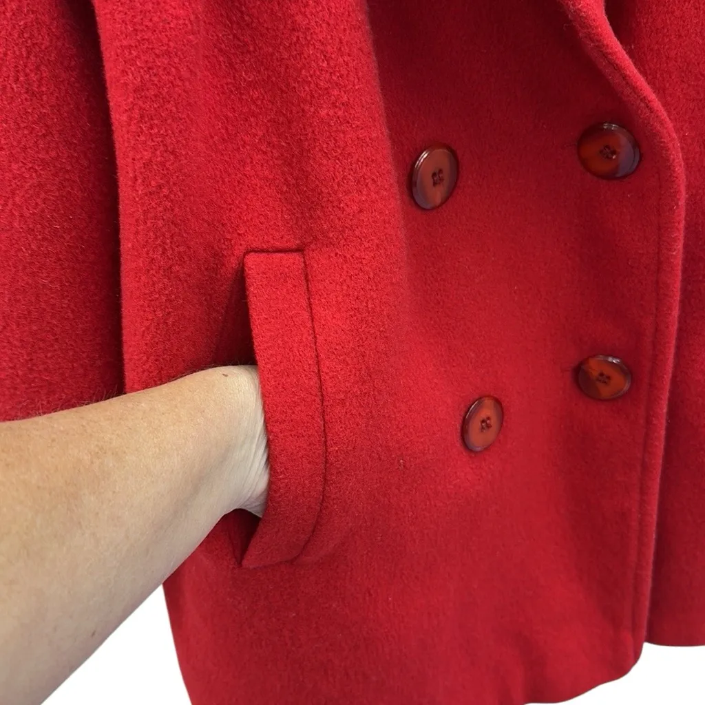 Herman Kay Vintage Red Wool Double Breasted Coat with Shoulder Pads Womens 12 - Image 8