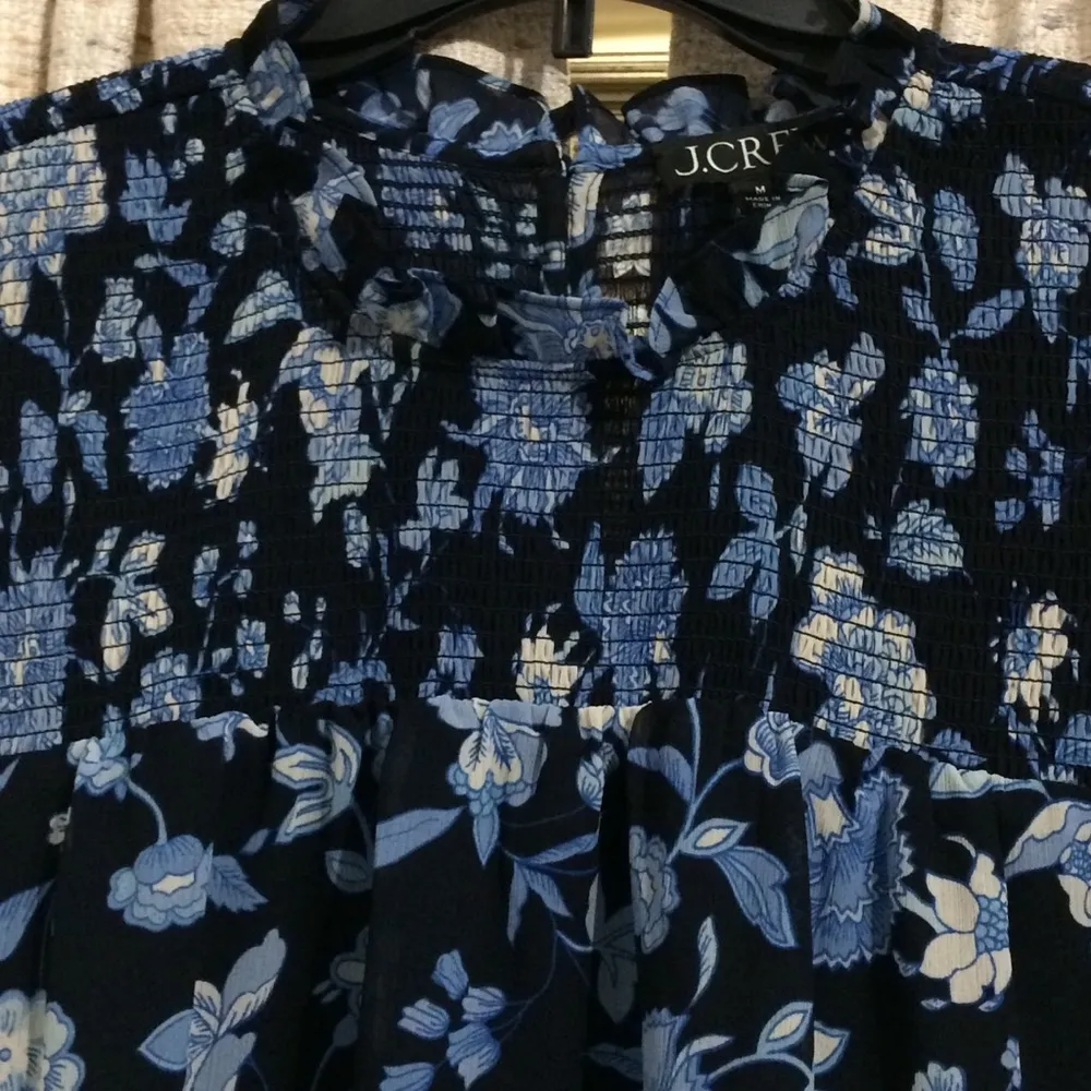 J. Crew Ruffleneck Chiffon Blouse - Midnight Blue Floral - Image 2