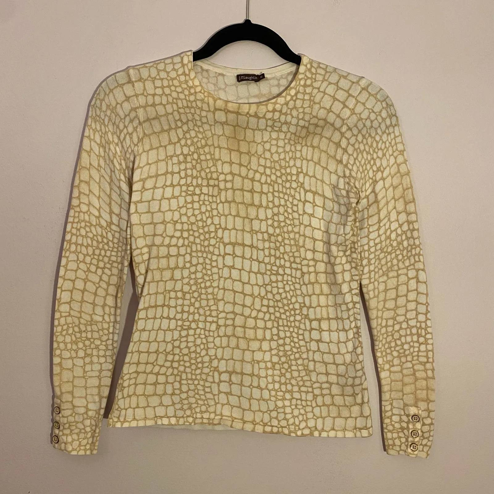 J. McLaughlin Cream White Snake Print Pullover Sweater Crewneck Women's size XS - Image 1