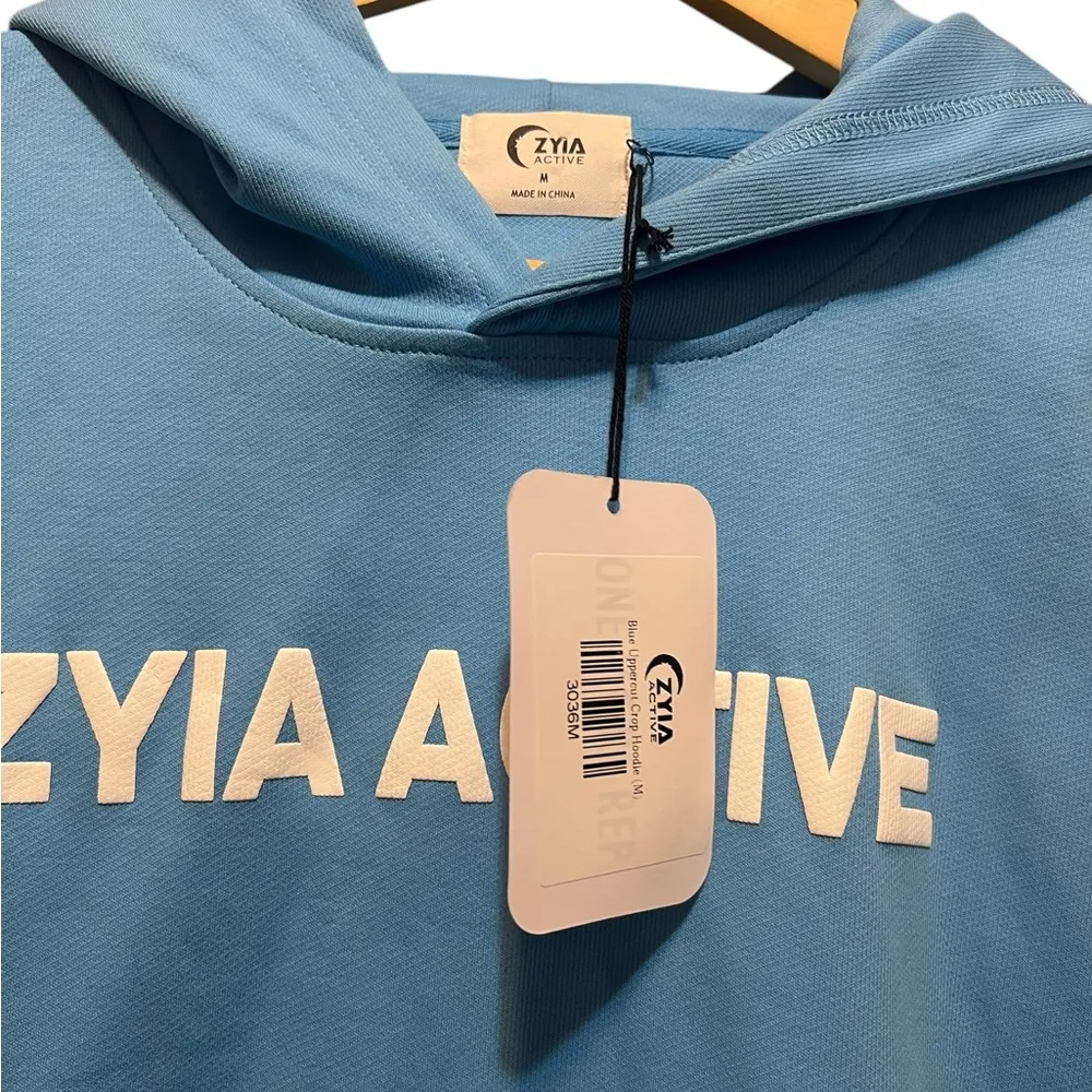 Zyia NWT Blue Uppercut Crop Hoodie size Medium - Image 9