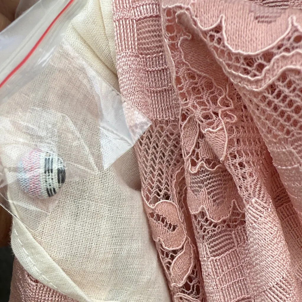 Elegant Asymmetrical Pink Dress Lace Gingham Embroidered Trim and Top Size Sm - Image 15