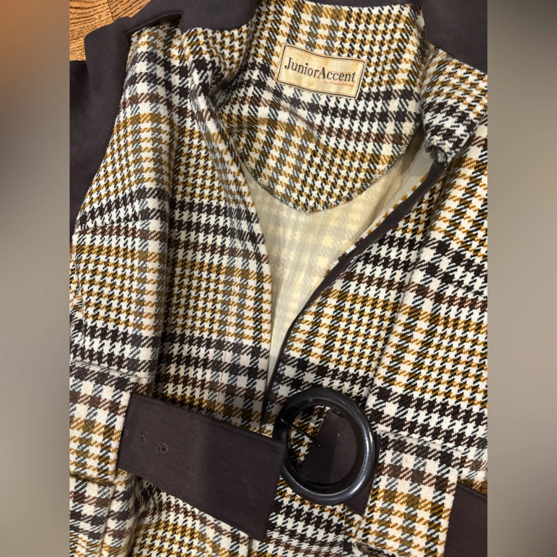 1960s Junior Accents by Frank Adam’s Plaid Dress W/ Zipper Junior Size L Vintage Brown Size L - Image 5