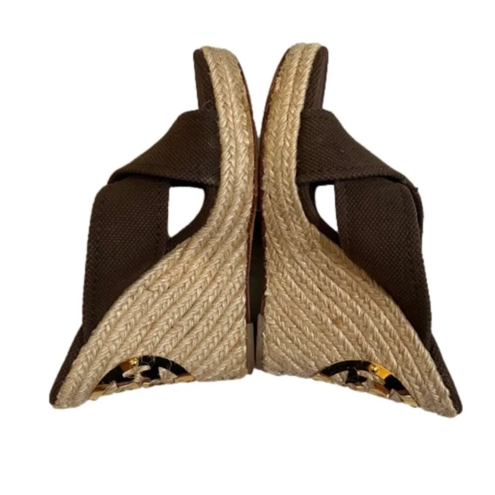 Tory Burch Chocolate Brown ‘Bailey’ Platform Wedge Espadrille Mule Size 8.5M - Image 9