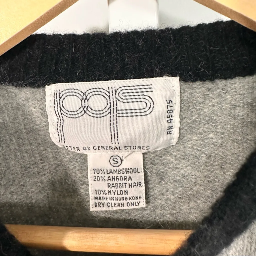 80’s angora Peter B’s General Store Vintage Gray Wool Cardigan Made in Hong Kong Black - Image 3