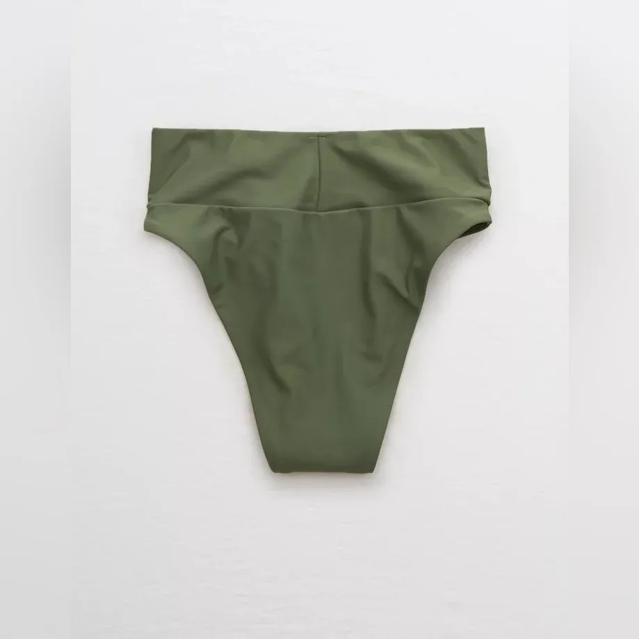 📣Aerie High Cut Cheeky Bikini Bottom in Olive Fun - Image 5