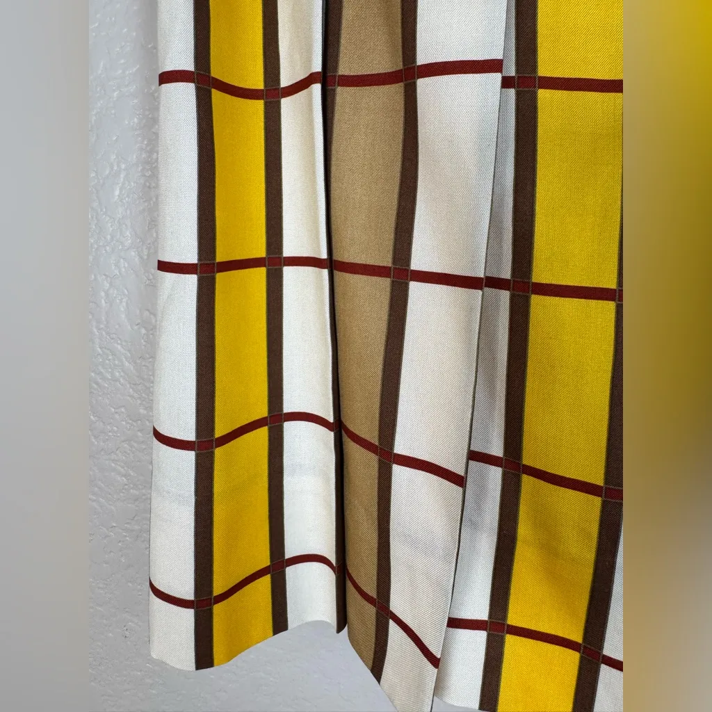 Marc by Marc Jacob’s Plaid Pleated Checkered Yellow Brown Silk Skirt size 6 - Image 11