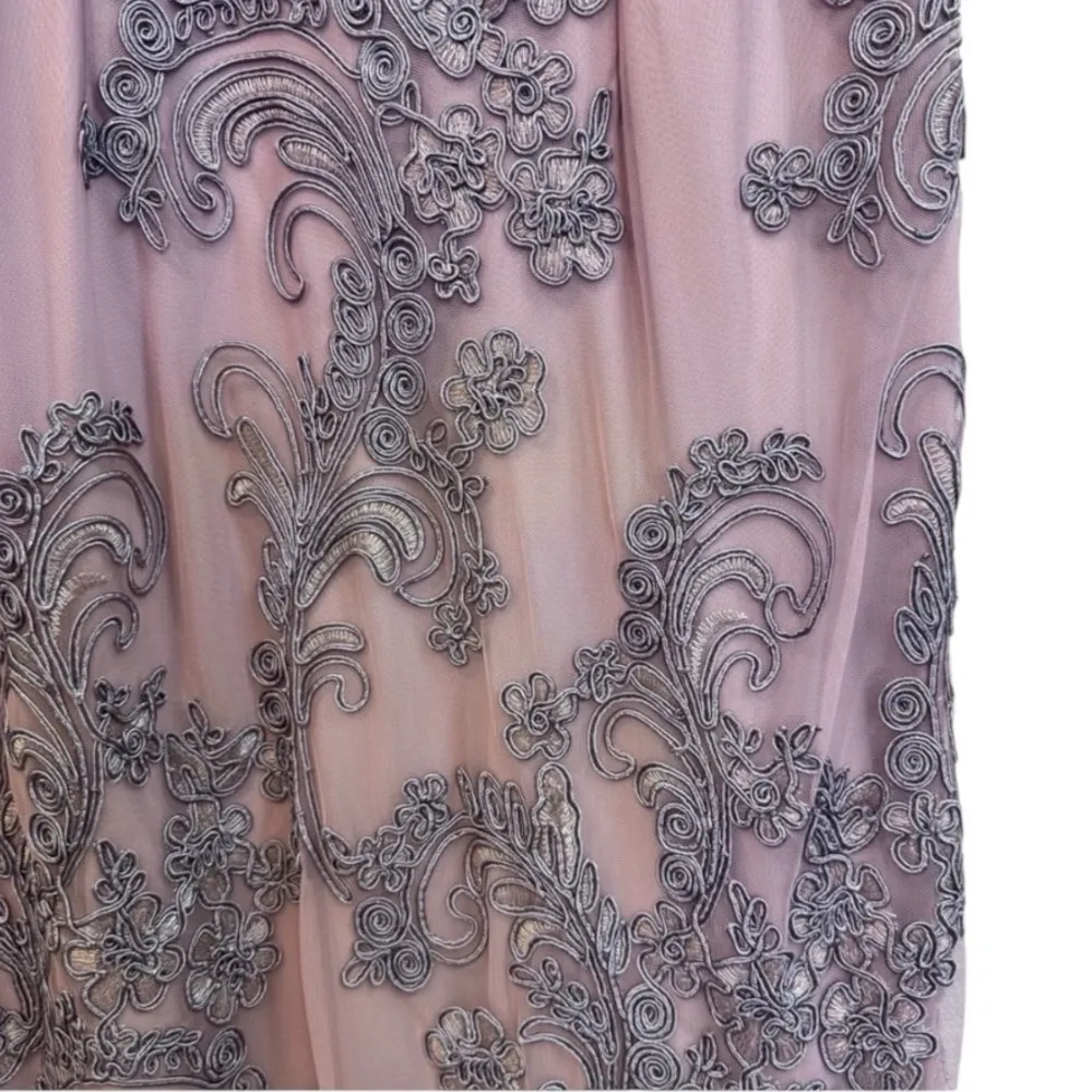 JS Collections Pink and Silver Embroidered Floral Lace Short Sleeve A-line Gown - Image 12
