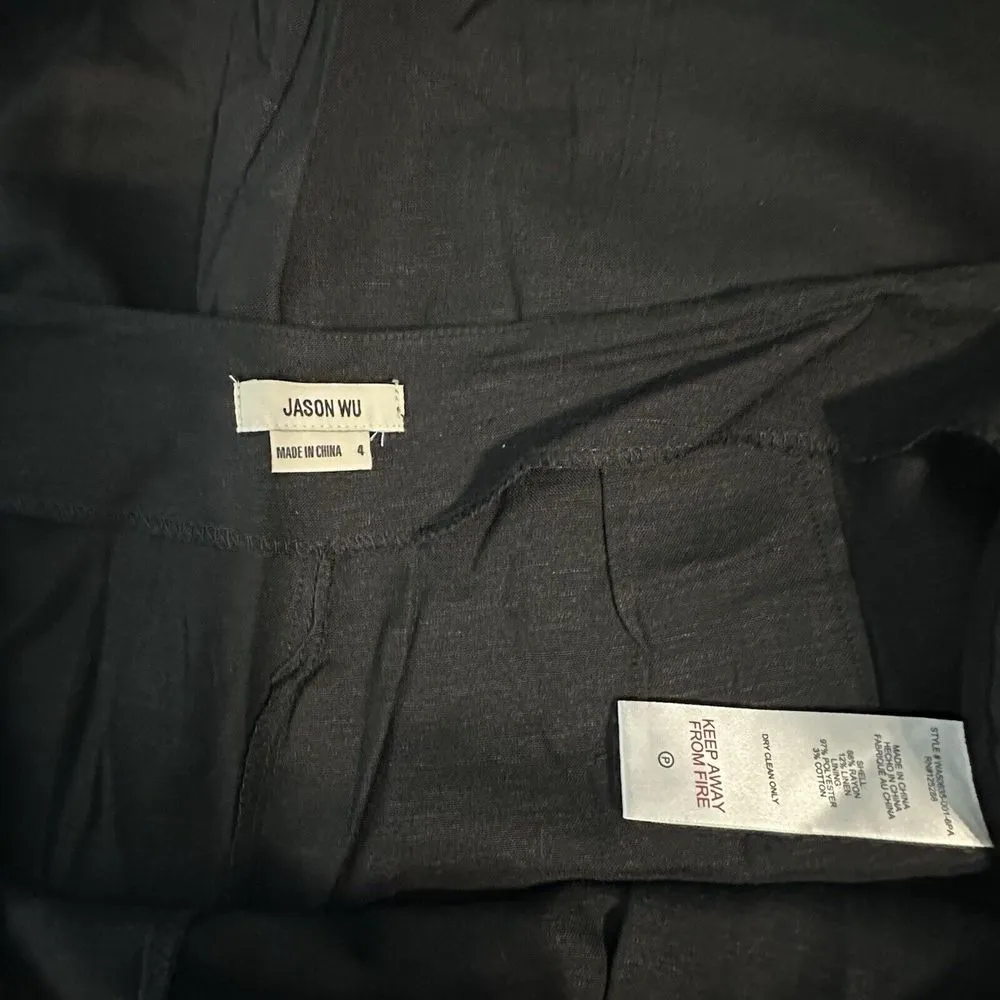 NWOT Jason Wu Black Pleated High‎ Rise Wide Leg Linen Blend Pants Size 4 - Image 4