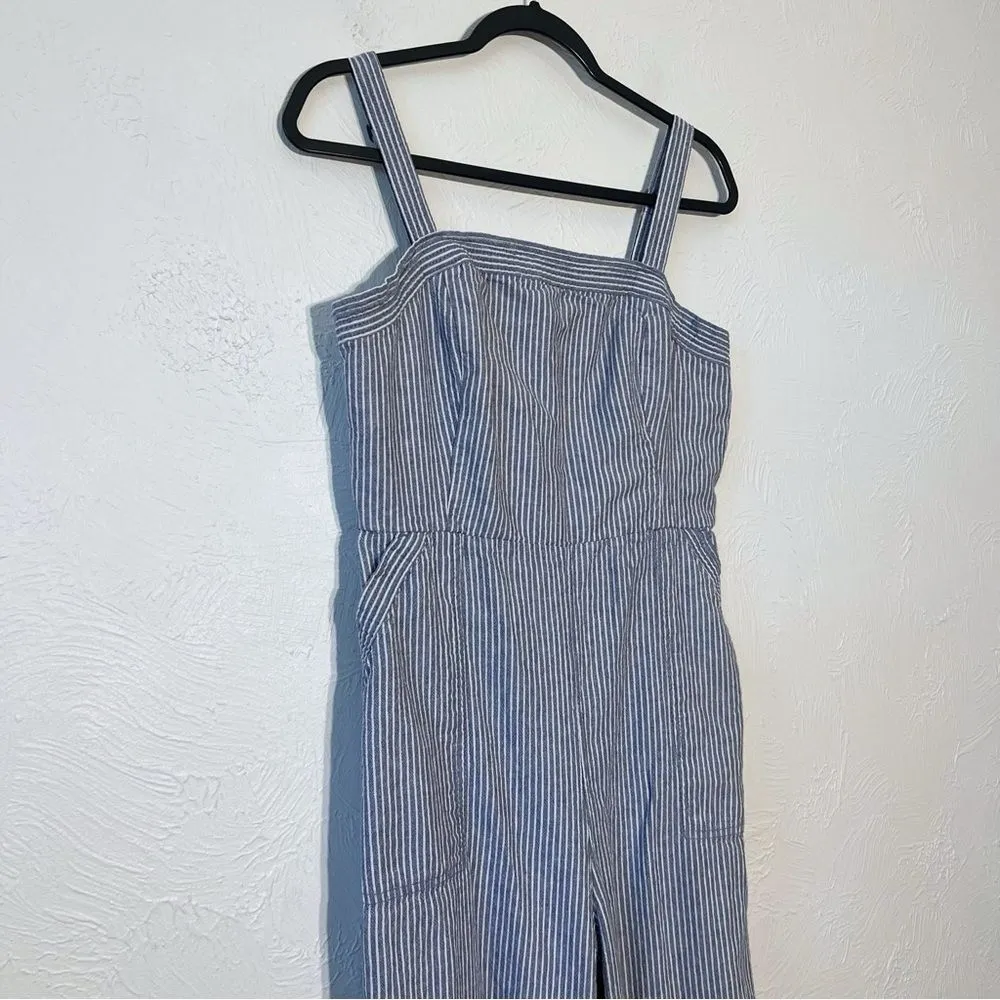 Old Navy Jumpsuit Womens Navy Blue Stripe Linen Blend Romper SZ L - Image 4