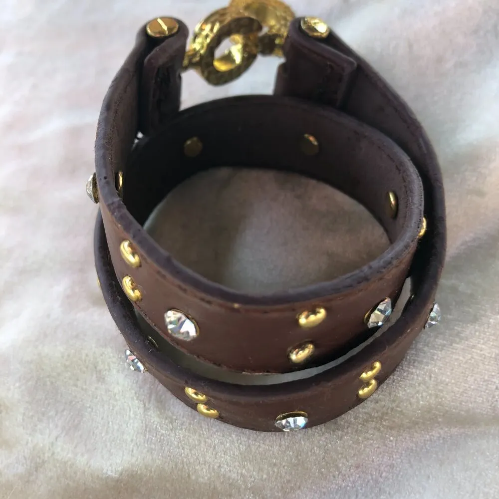 BKE from Buckle Brown Wrap Bracelet Leather Rhinestones Grommets 15" Gold Buckle - Image 2