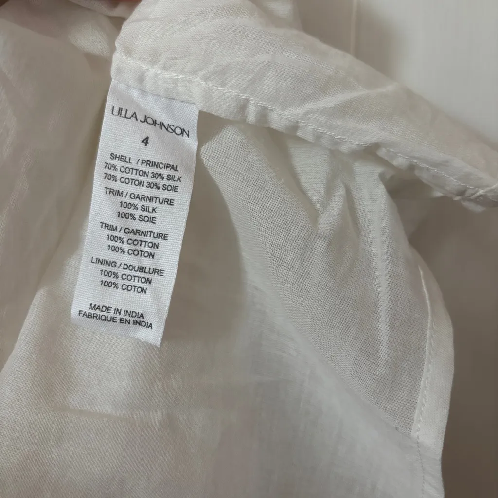 Ulla Johnson Francesca Satin Trim Floral Appliqué Black White Midi Skirt Size 4 - Image 8