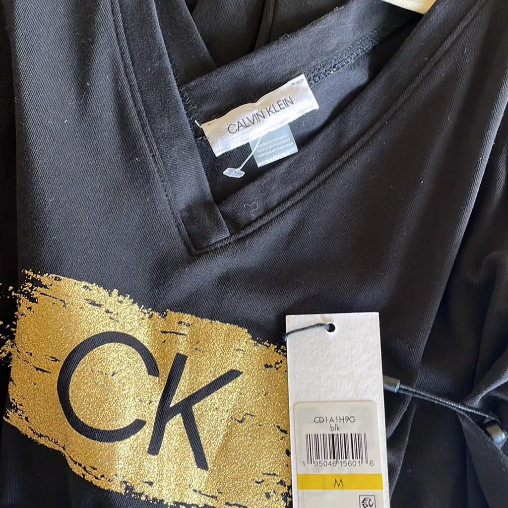 NWT Calvin Klein Romper  Black Gold Logo Cotton Blend Drawstring V-neck - Image 9
