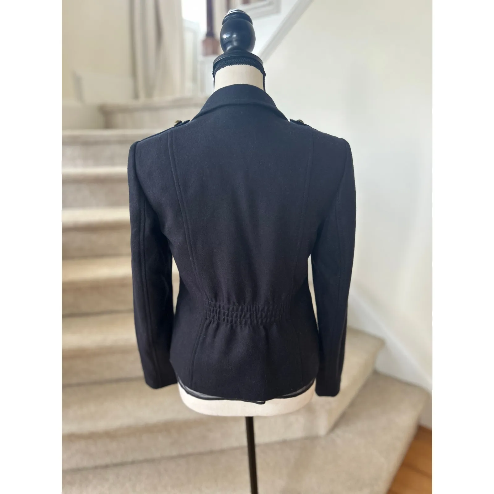 Vintage 2010s Loft Wool Navy Brass Button Military Peplum Blazer Jacket - Image 4