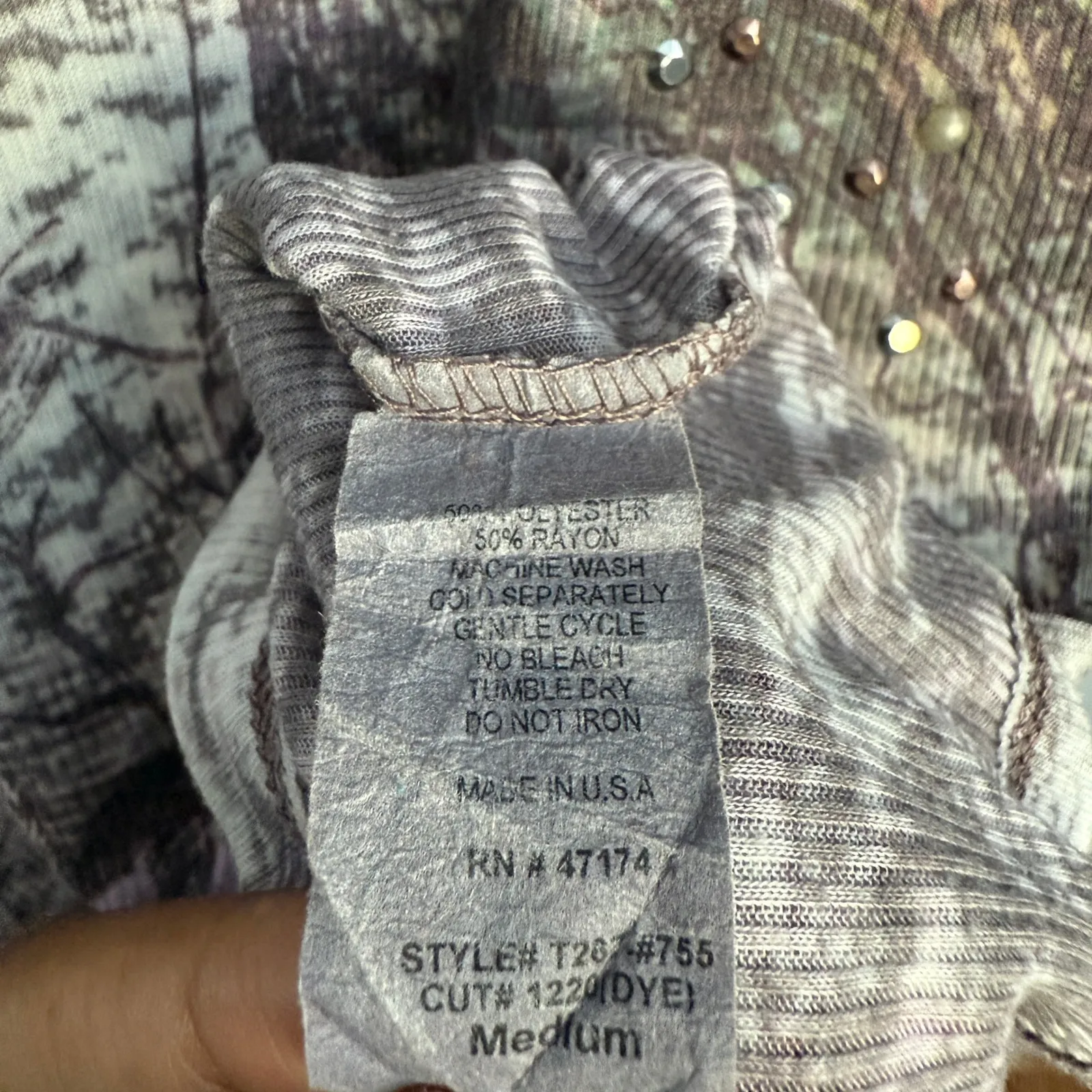 Gavriel LA VTG Y2K Bling Baby Tee‎ Floral Rhinestone Long Sleeve Top Medium Purple - Image 6