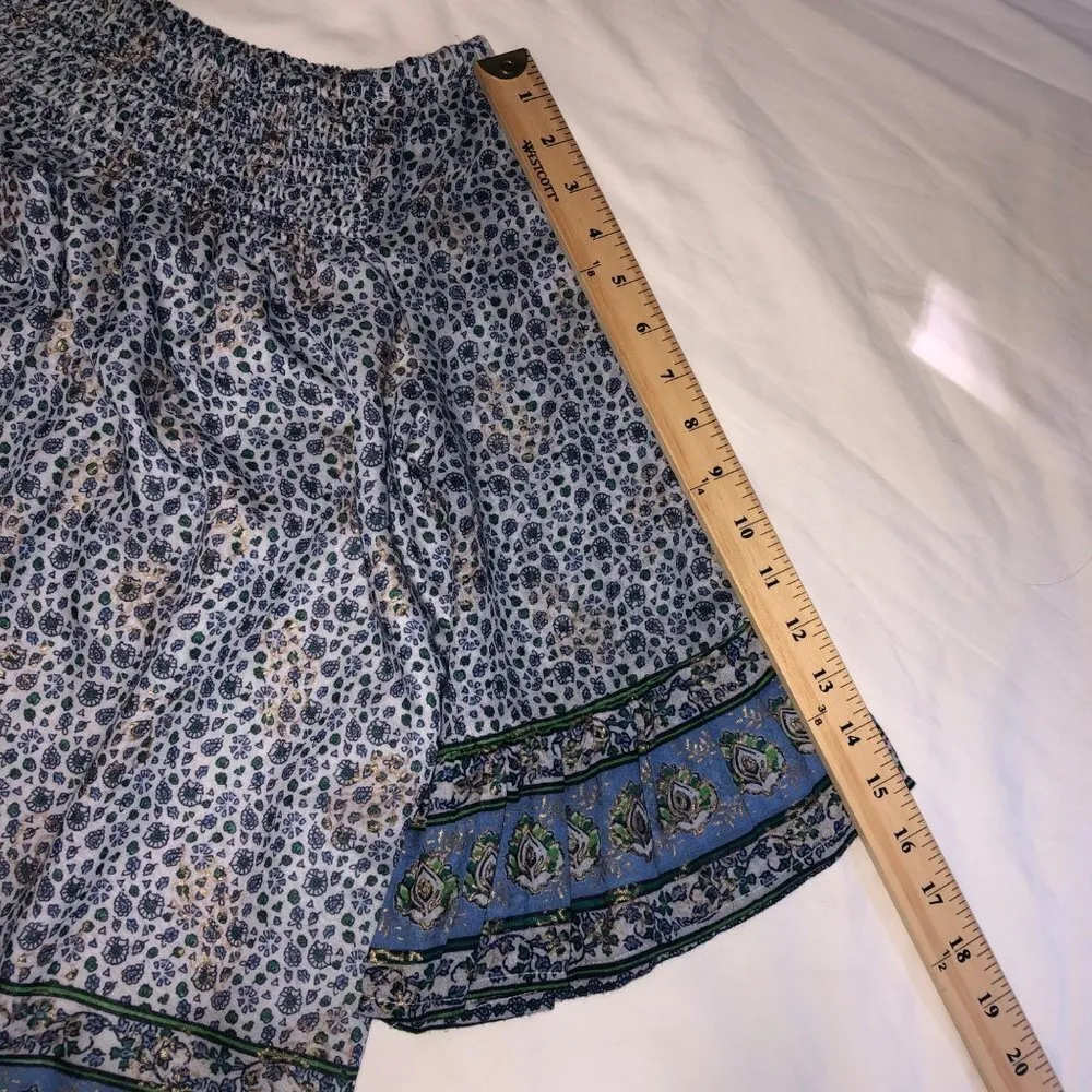 Beach Lunch Lounge Womens Size S Top Smocked Bell Sleeve Blue Print Boho FLAWED - Image 7