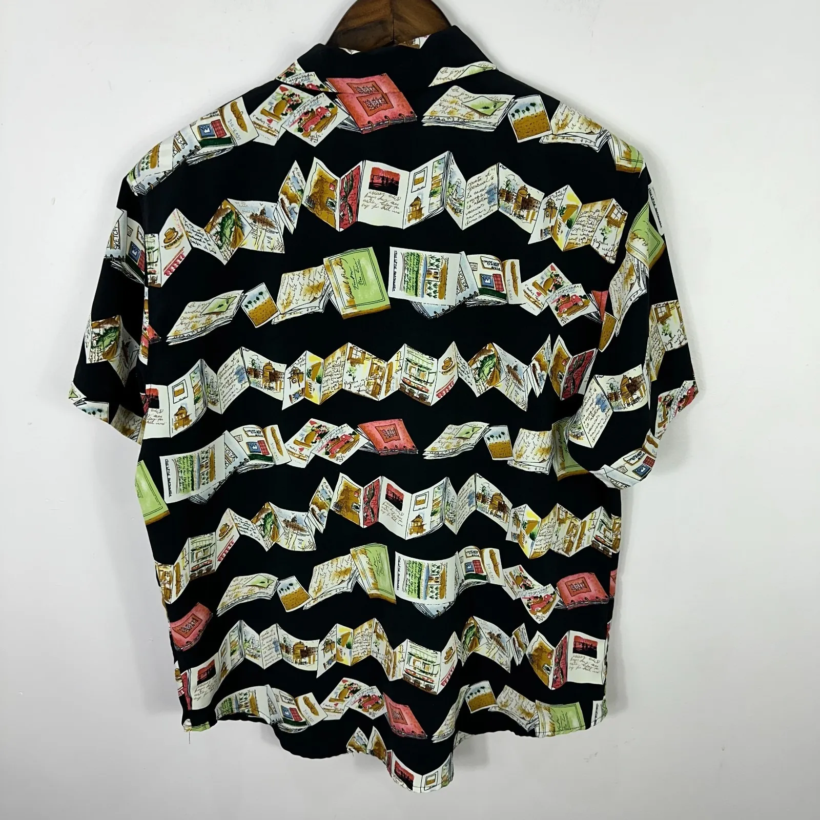 Le Caviar Petite Shirt‎ Womens M Black Travel Postcard Print Vacation Retro Top Size M - Image 5
