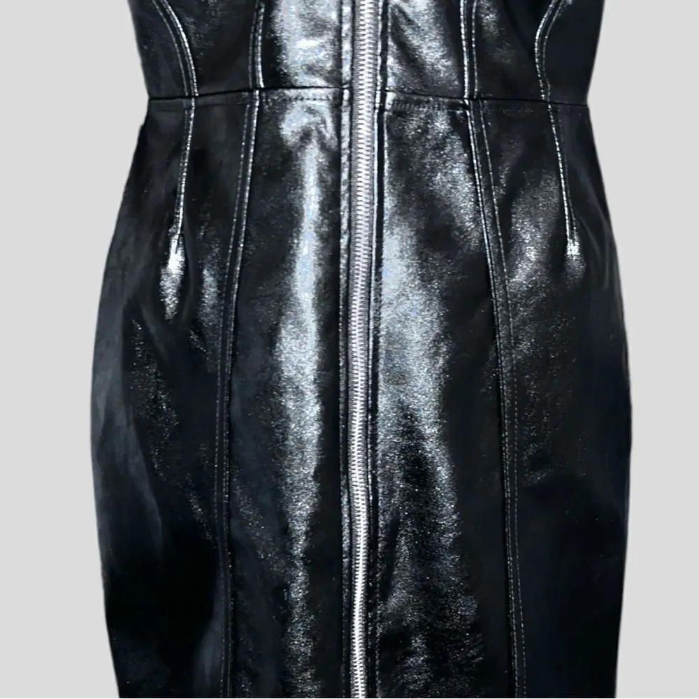 Blashe brand black faux leather zip up front dress. New! Size undefined - Image 8