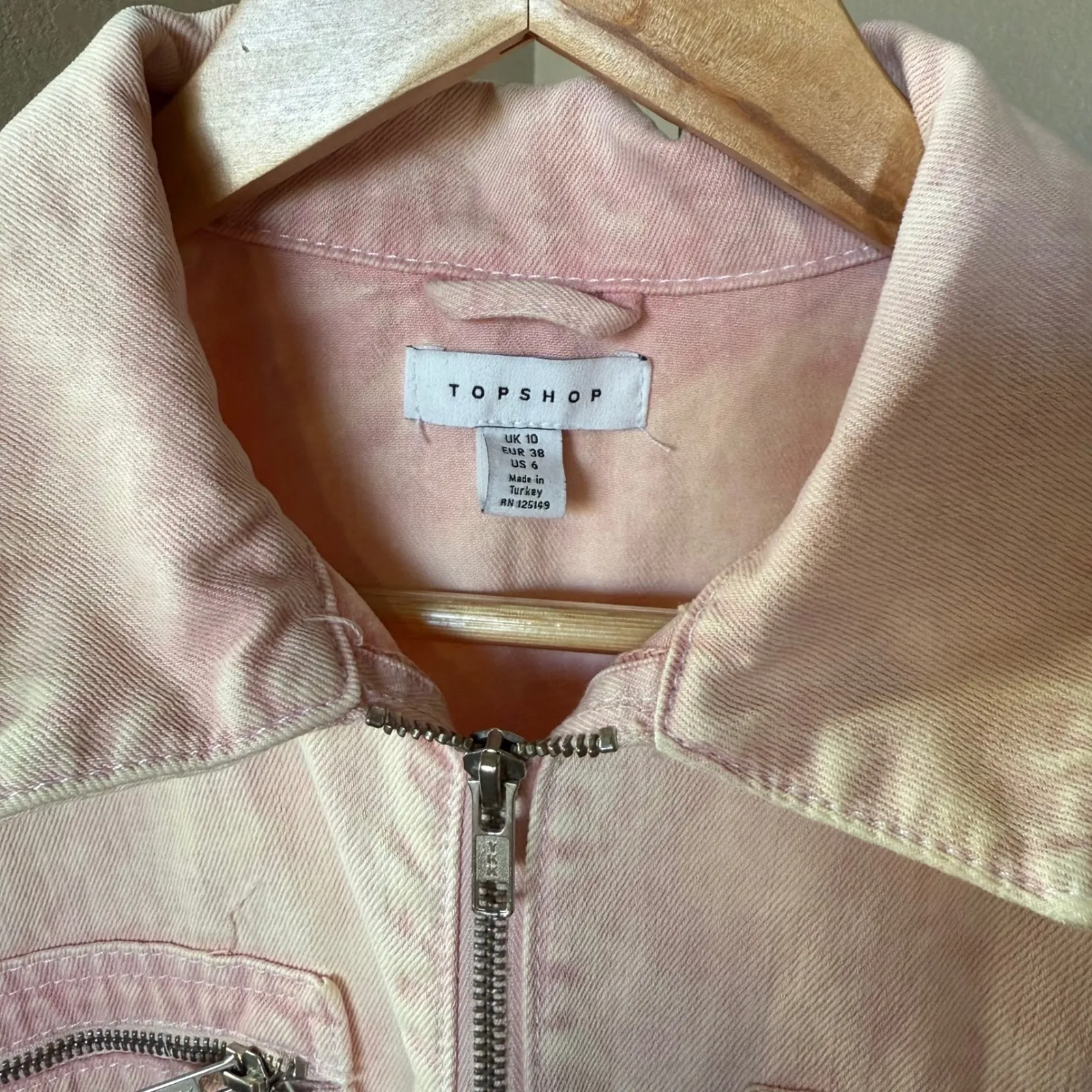 Topshop Pink Denim Romper Jumpsuit Utility Pockets Short Sleeve‎ Size US 6 - Image 5