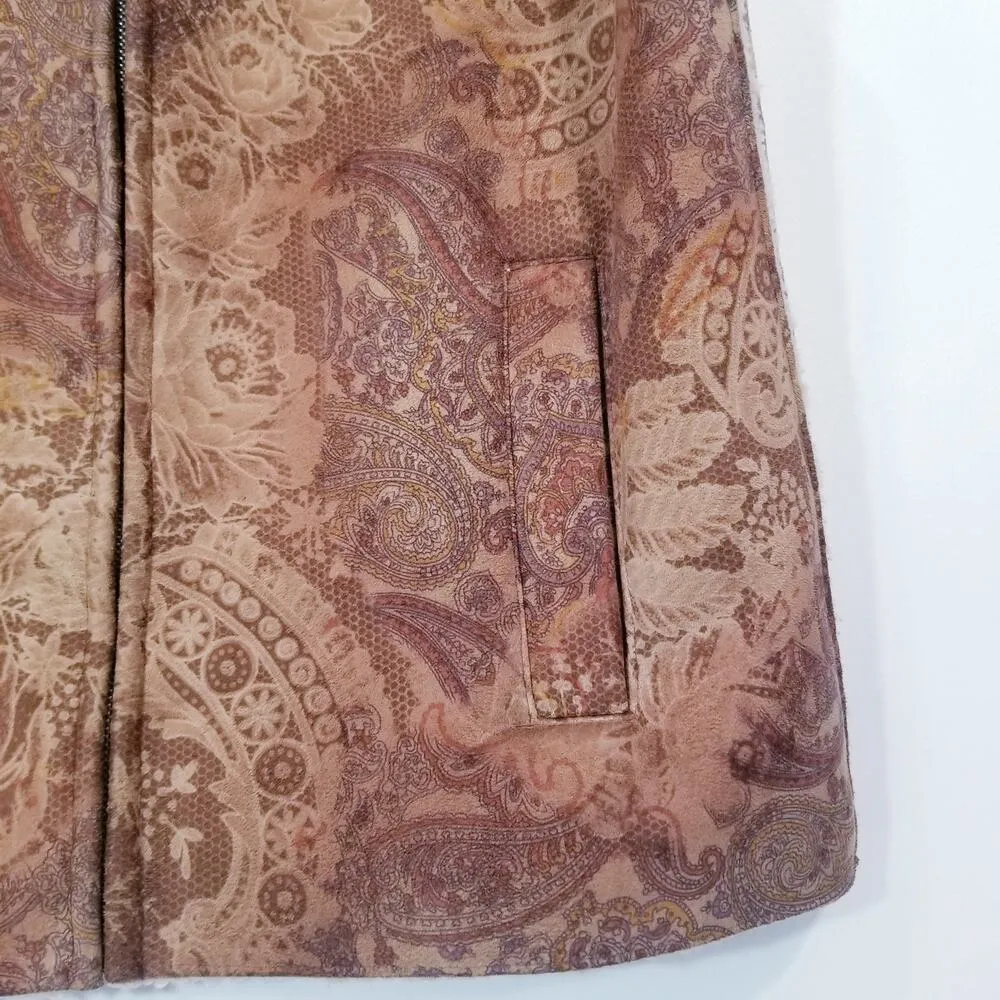 Jones New York Sport Suede Western Print Shearling Vest Jacket - Image 9