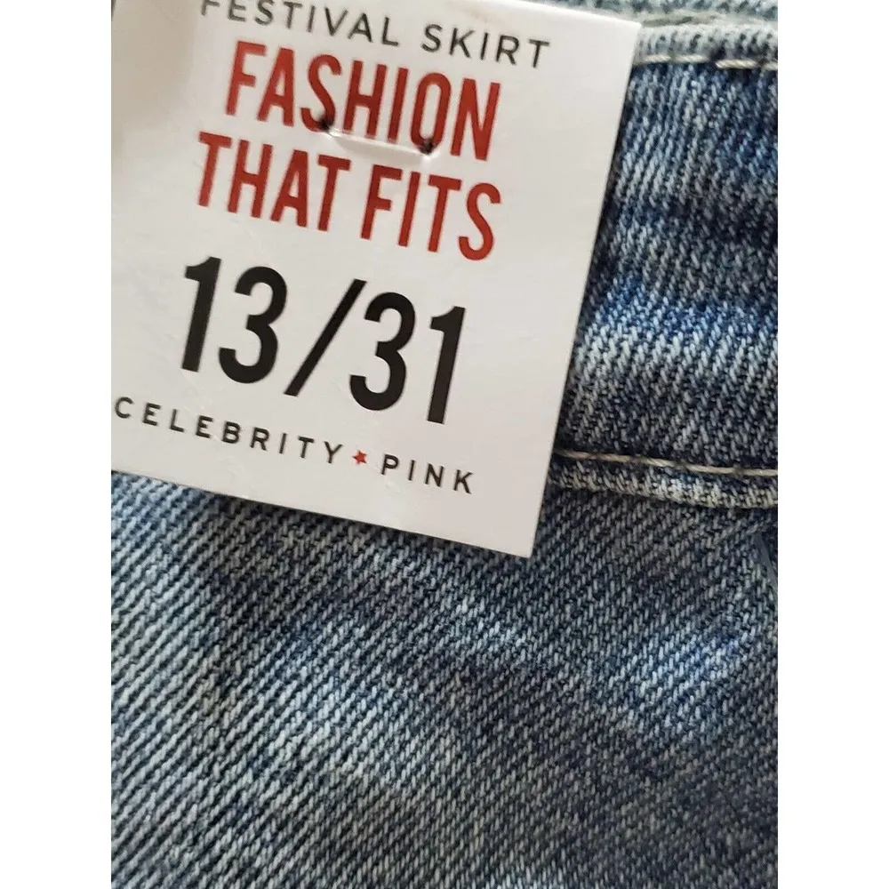 Celebrity Pink Women's Blue Denim Cotton Mid Rise Fray Hem Mini Skirt 13/31 - Image 6