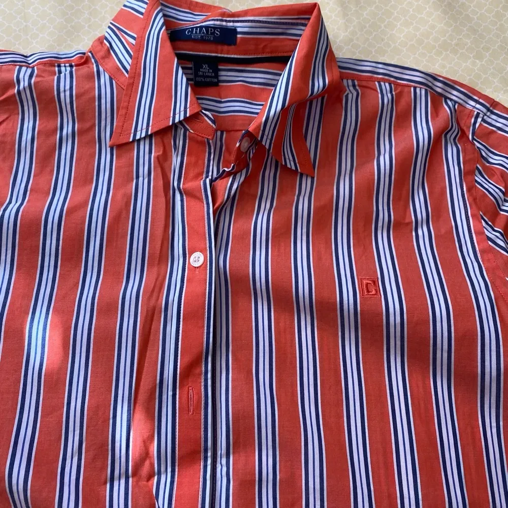Chaps Women’s Orange Striped Button Up Collared Long Sleeves Shirt - Image 2