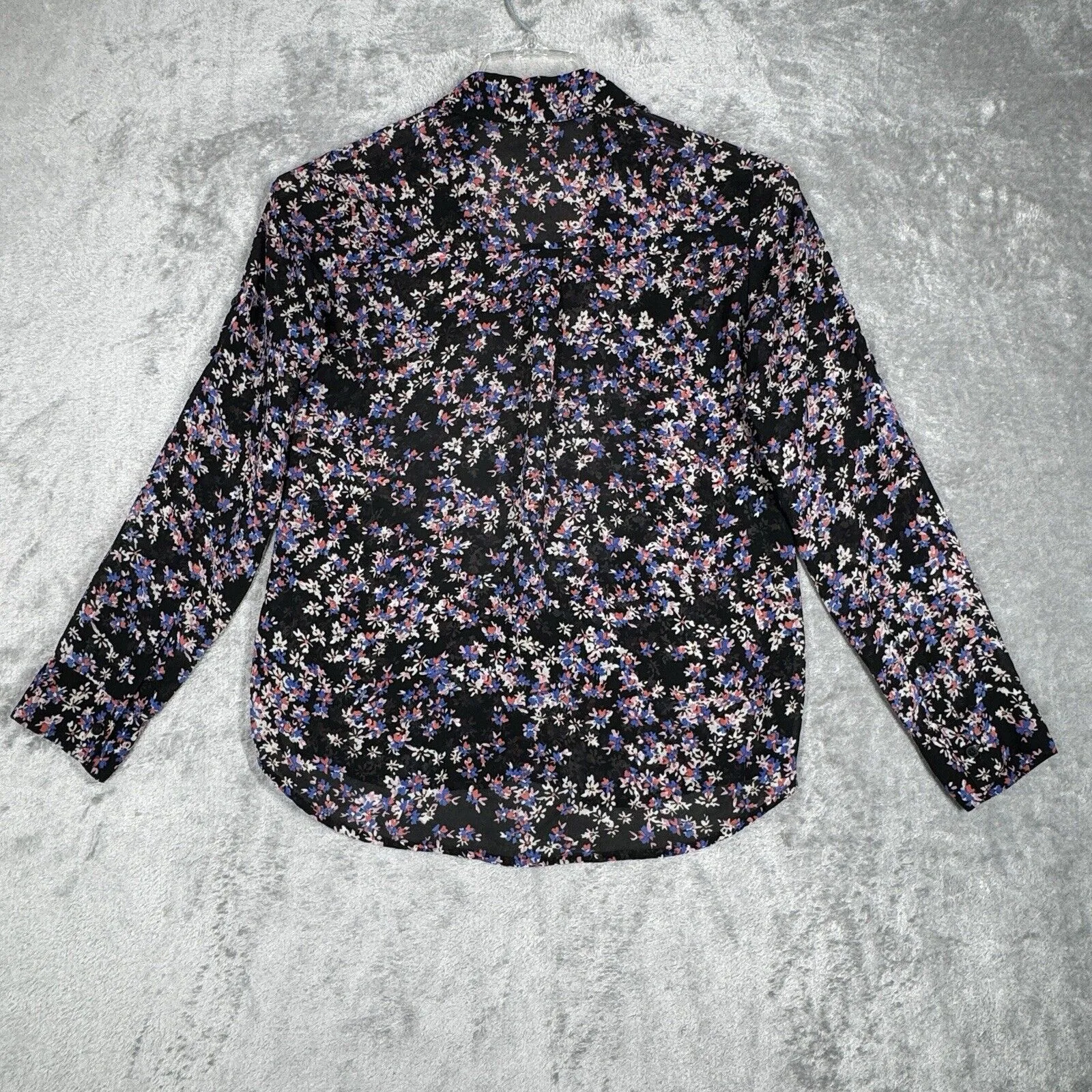 Express Shirt Womens Small Black Blue Floral Portofino Versatile Office‎ Casual - Image 3