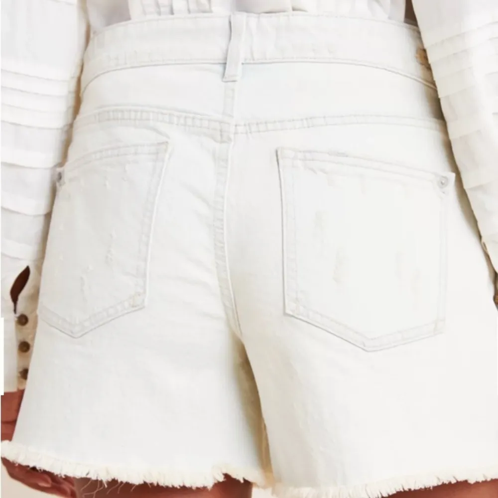 anthro floral print detail light wash denim shorts - Image 3