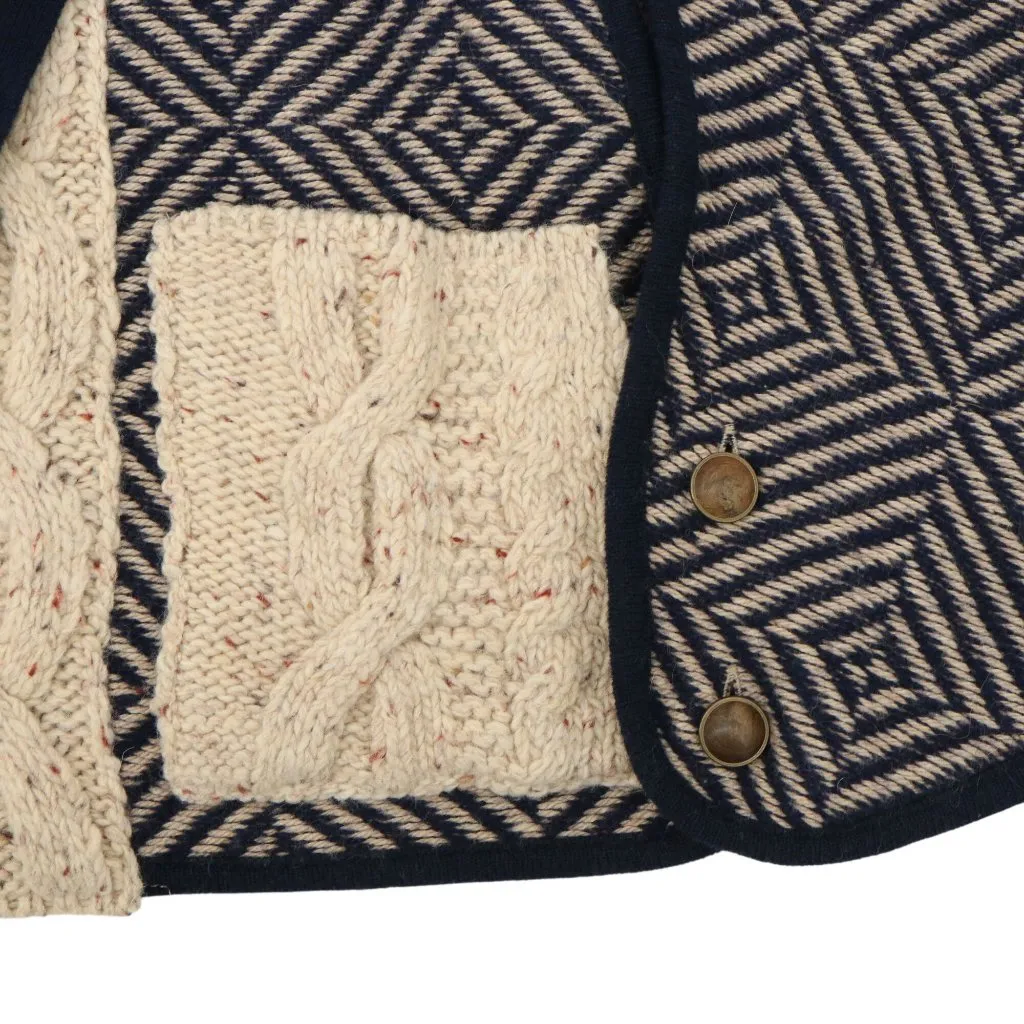 Anthropologie HWR Wool Blend Cable Knit Cape Cardigan Navy Ivory Jacket S/M - Image 8