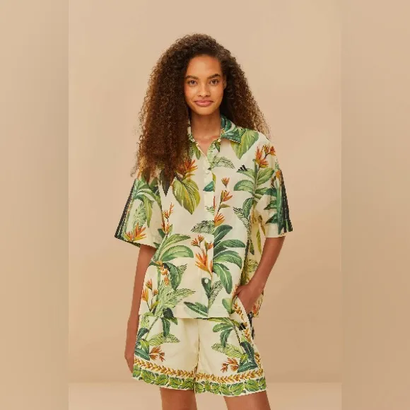 NWT Farm Rio X adidas tropical breeze cream Green shirt Small Lightweight - Image 3