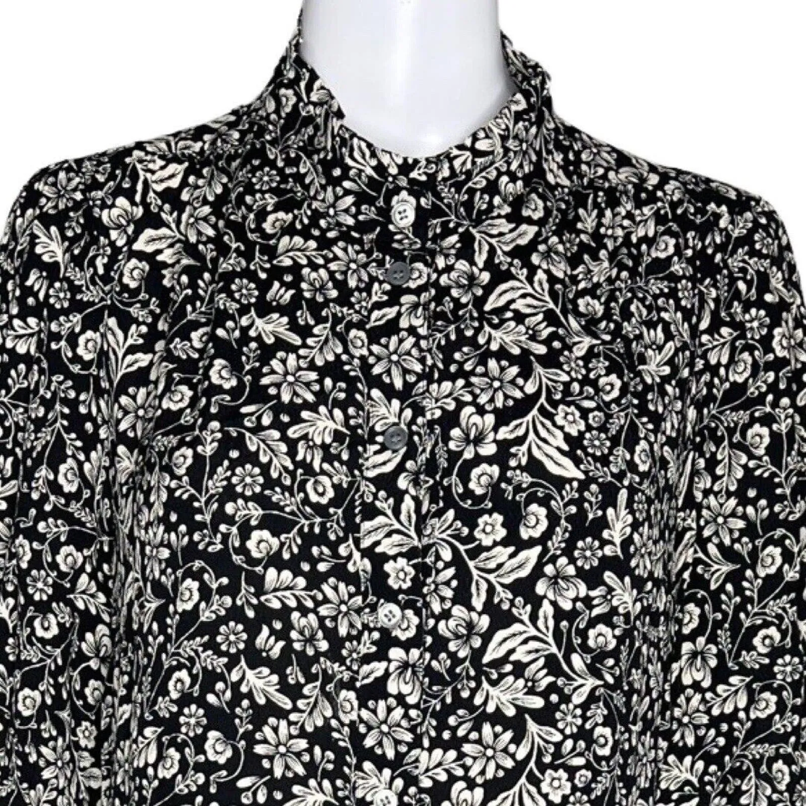 J Crew Dress Women Medium Black White Floral Flower Bohemian Bloomcore Peasant‎ - Image 5