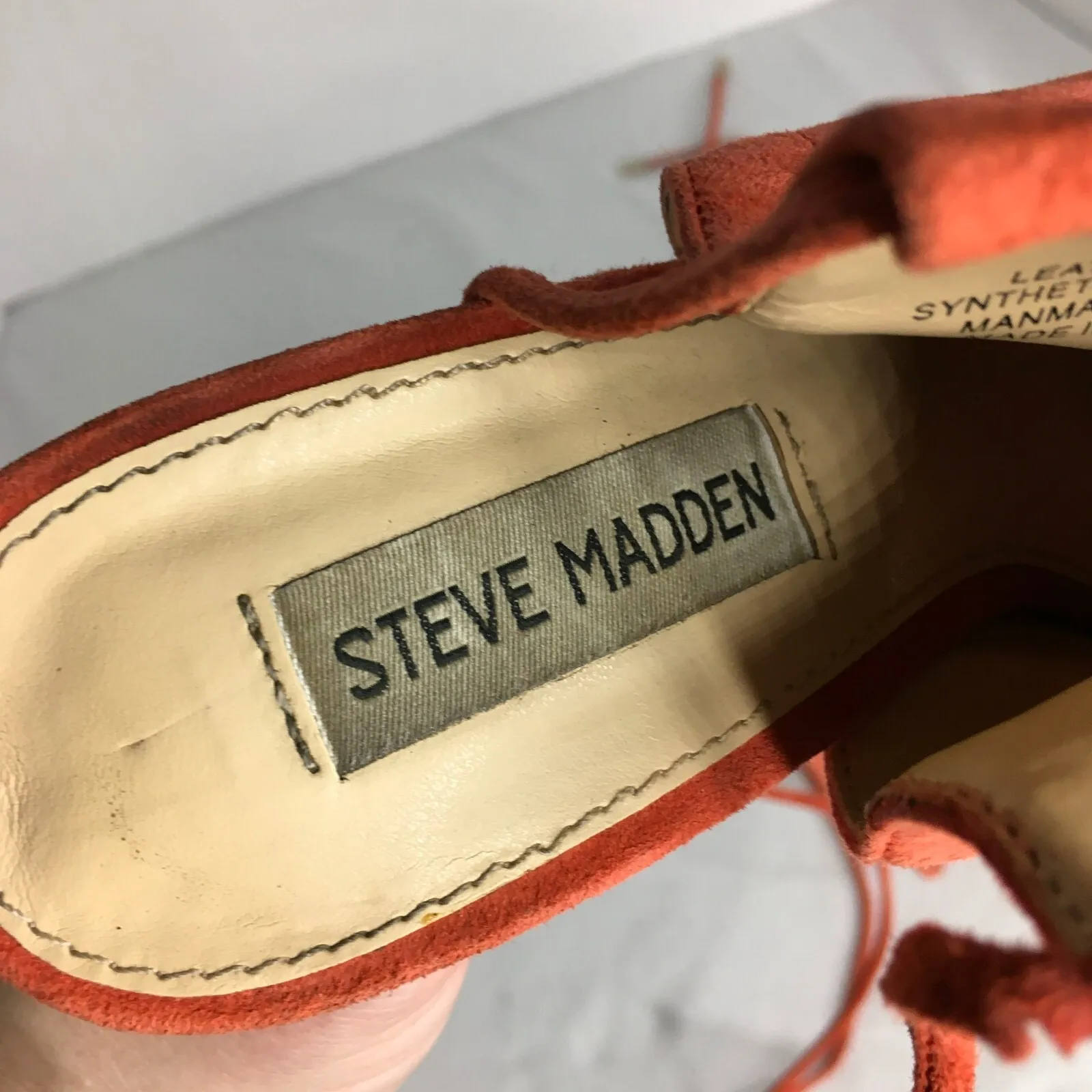 Steve Madden Sophie Orange Suede Peep Toe Lace Up Heels Women's Size 7 - Image 5