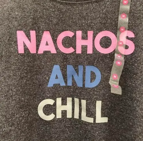 Sleeve Lounge Wear Pajama Top M Medium Nachos And Chill Gray NWT - Image 3