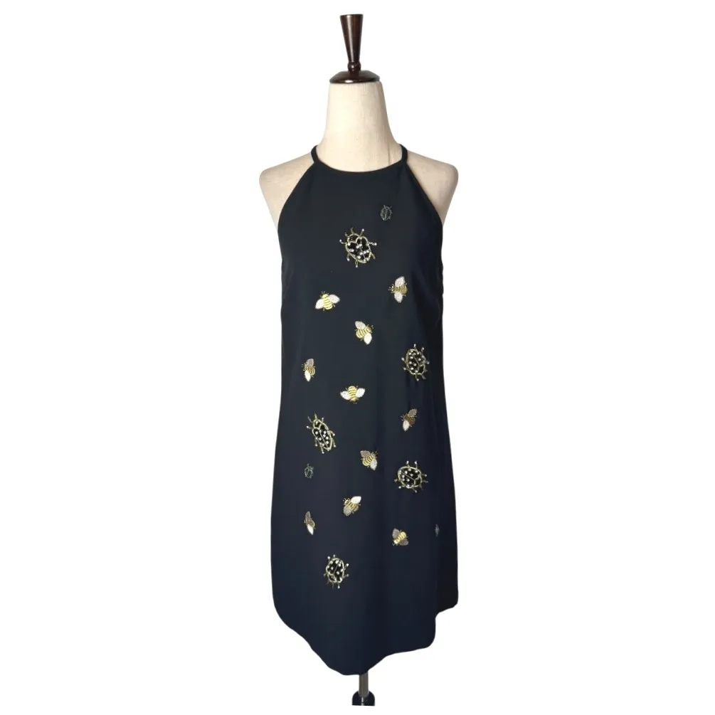 Victoria Beckham Target Dress Women Small Black Embellished Ladybug Bee‎ Halter - Image 2