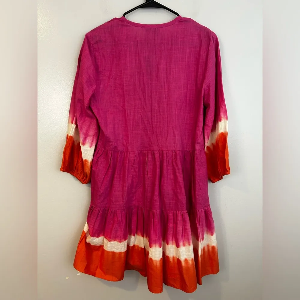 NWT Sachin + Babi Pink Ombre Ruched Long Balloon Sleeve Cotton Dress - Image 5