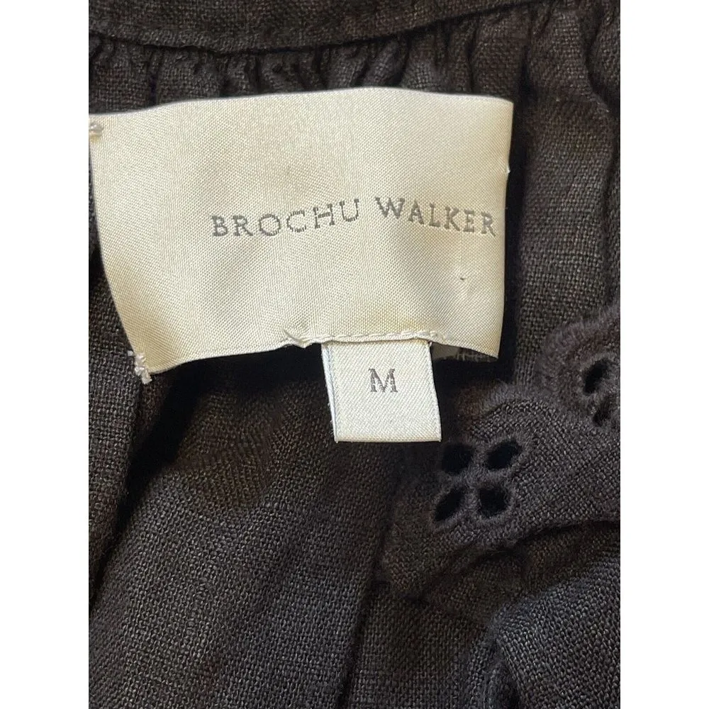 Brochu Walker Dress St. Tropez Onyx Black Linen Dropped Waist‎ Size M Resort - Image 8