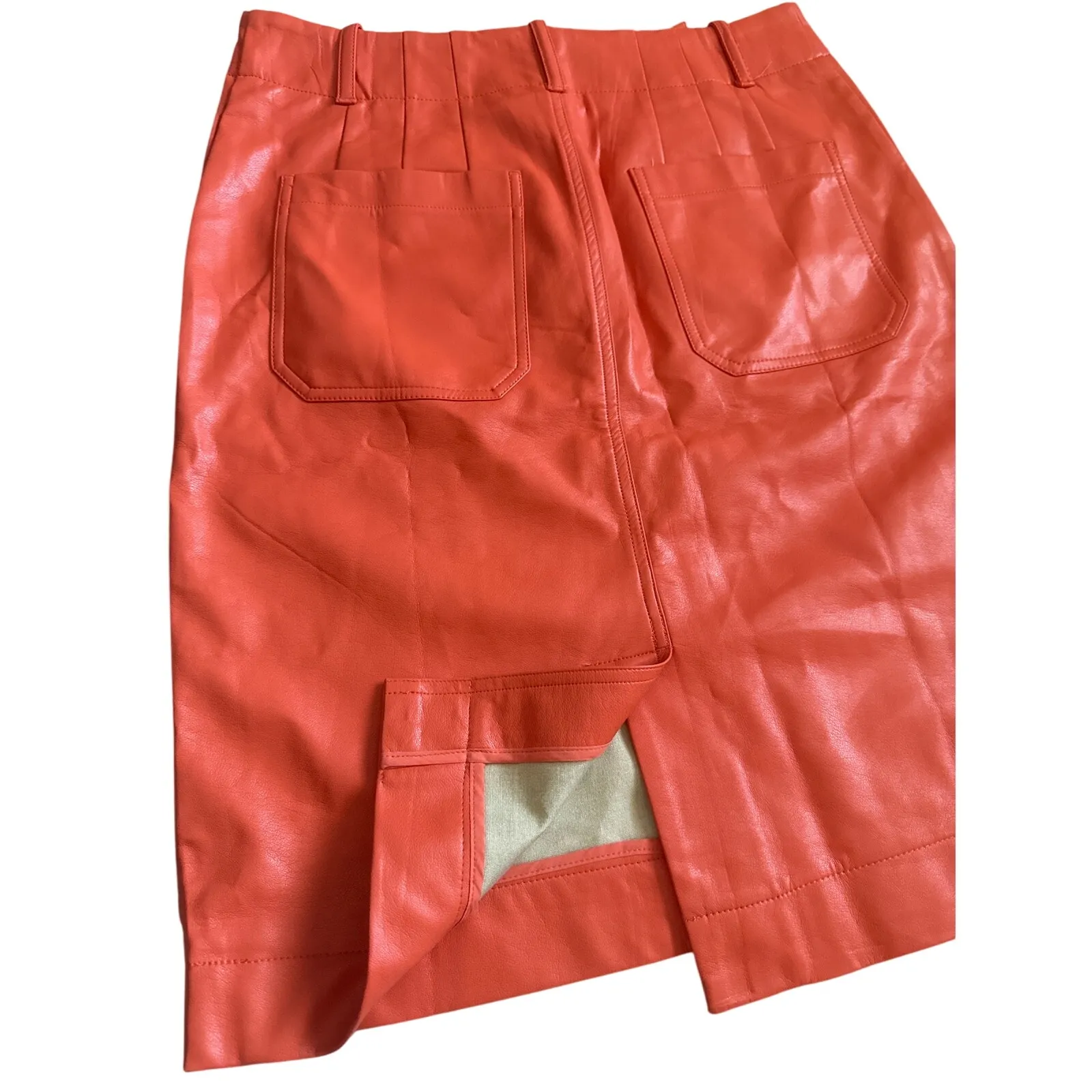 Anthropologie Maeve The Colette Dark Orange Vegan‎ Leather Skirt Size Large - Image 9