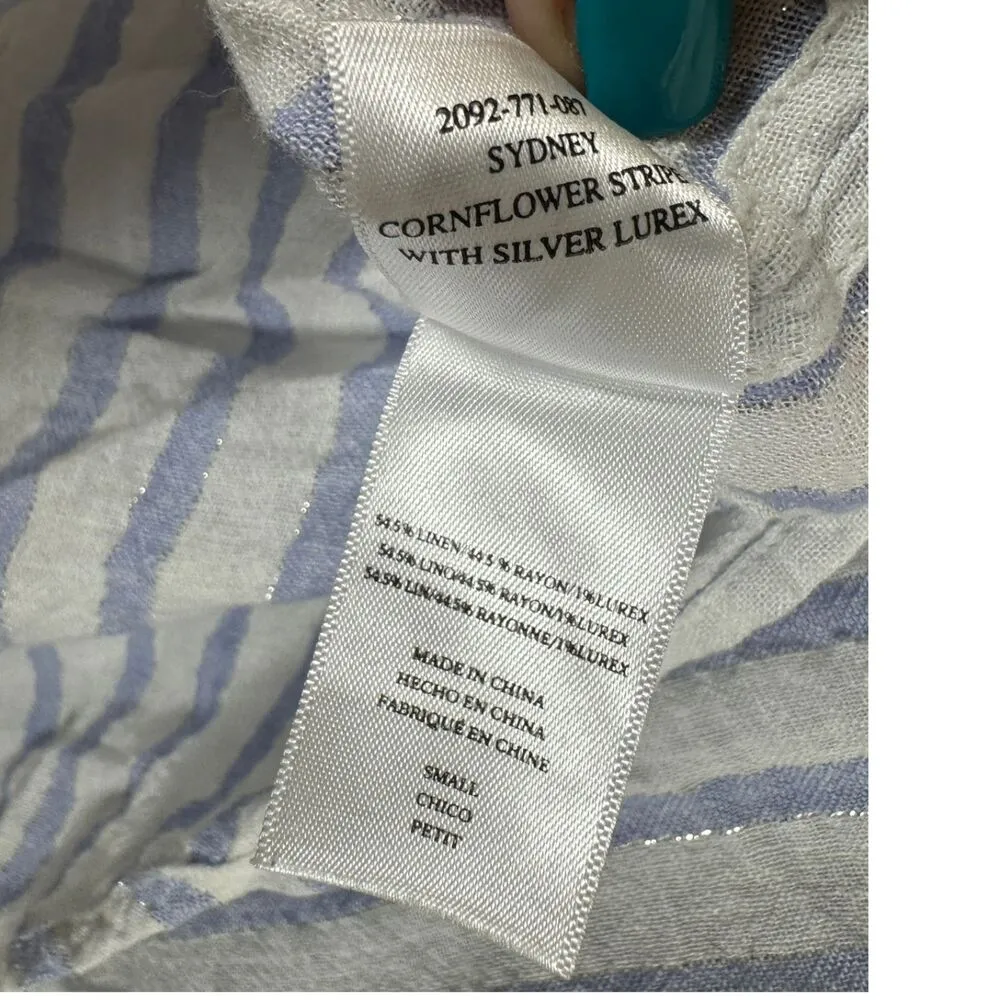 Rails Sydney Cornflower Blue Stripe Silver Long Sleeve Linen Blend Women's Small - Image 5