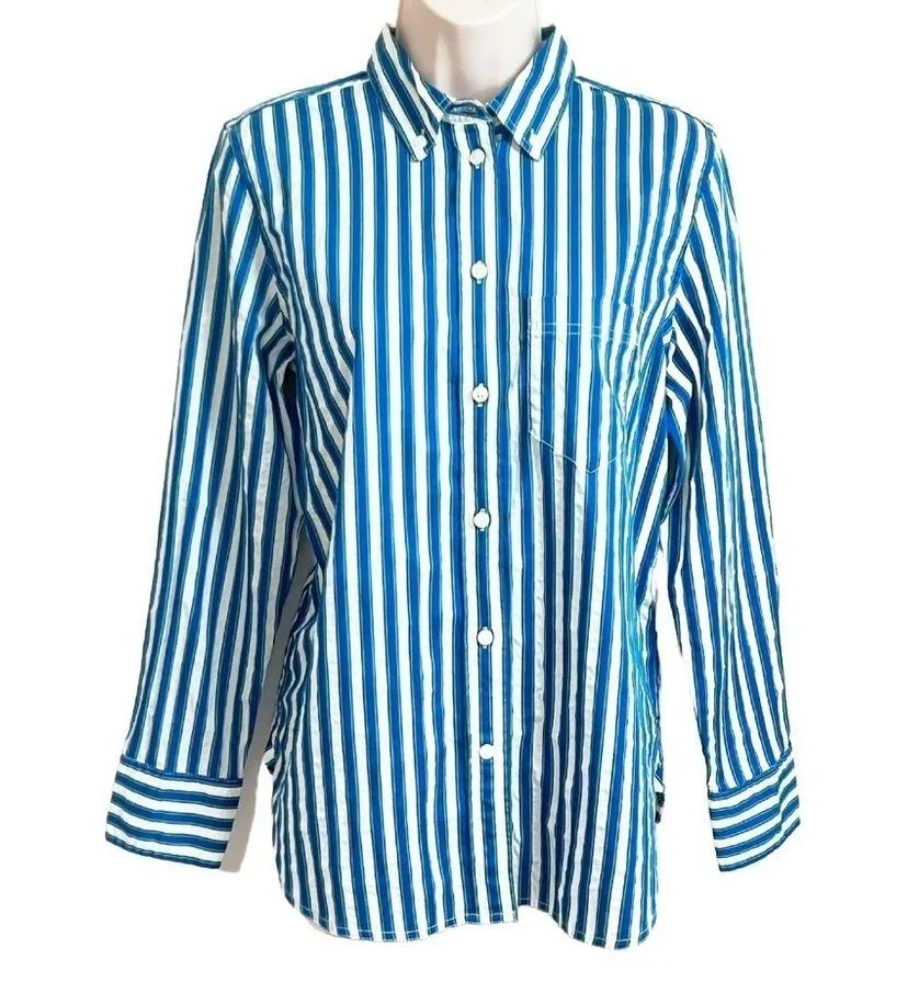J. Crew Classic Cotton Striped Long Sleeve Button Down Shirt Top Women’s 4 Blue - Image 8