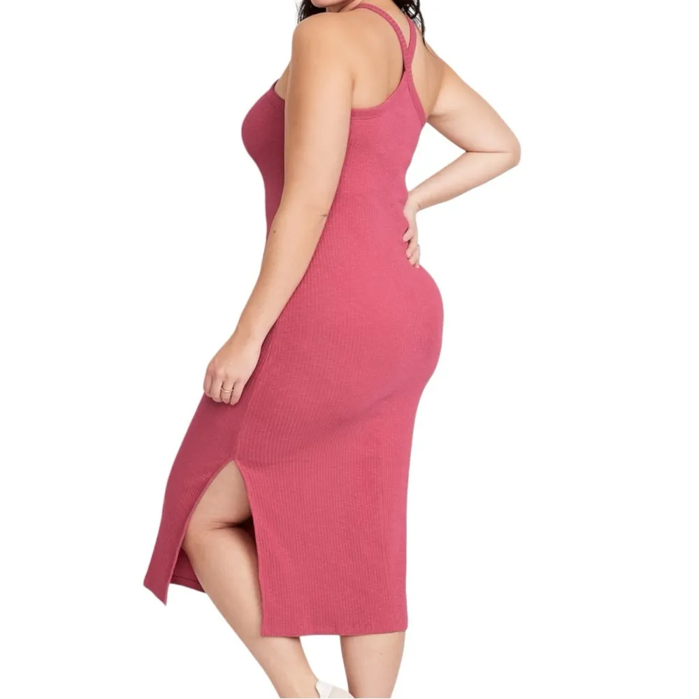 NWT Old Navy Rib Knit Pink Halter Midi Dress 2X in Lotus Blossom - Image 2