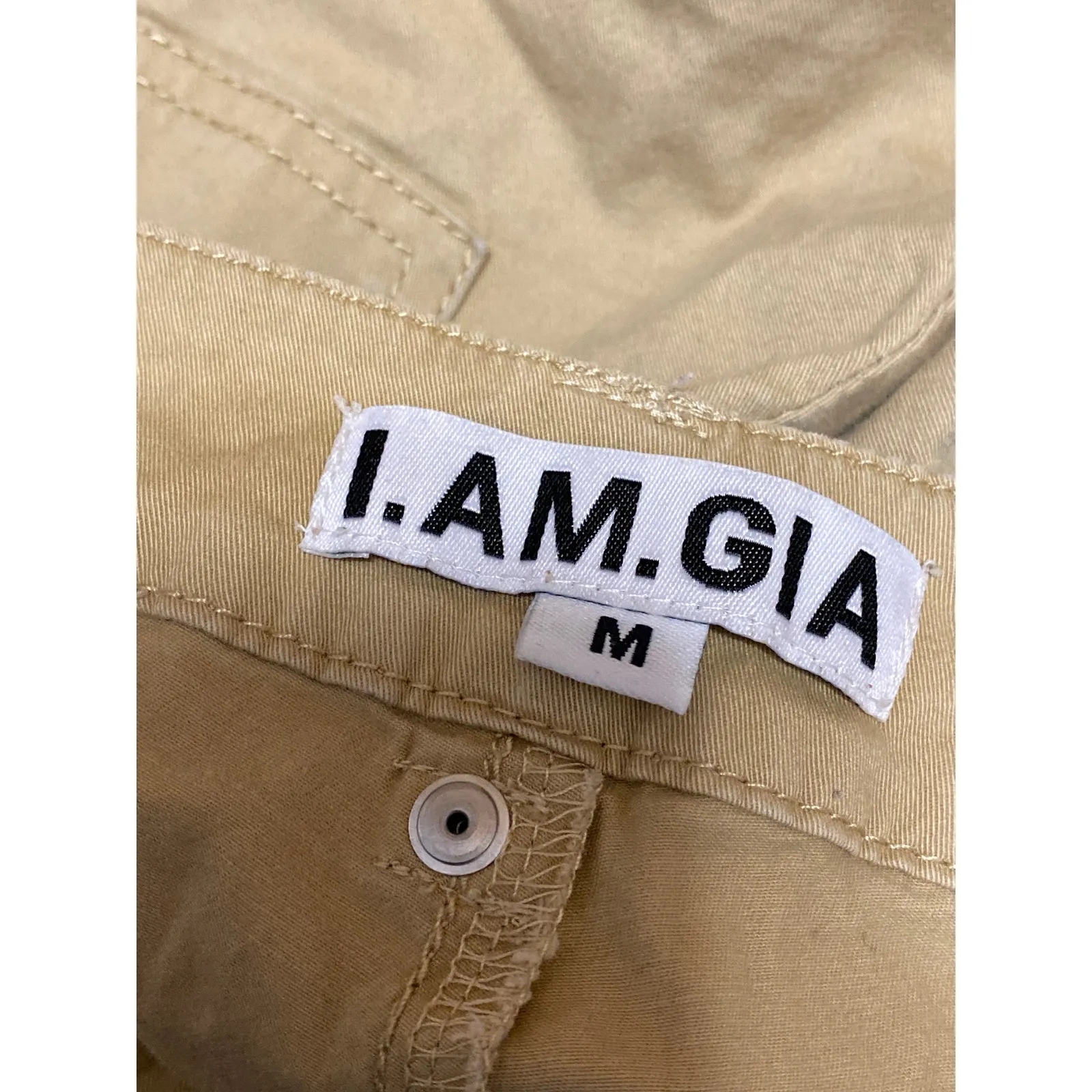 I.AM.GIA Women's Tan Khaki Ruched High Rise Utility Straight Cargo Pants Size M - Image 3