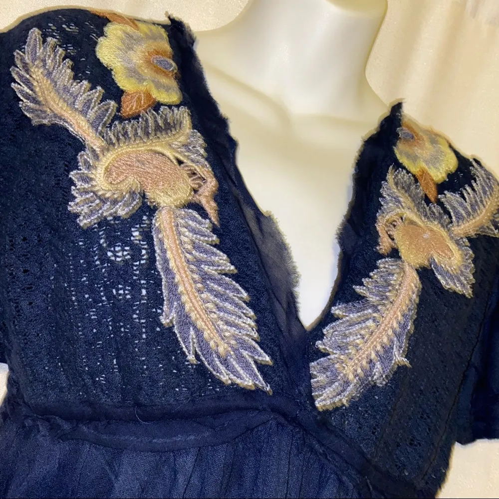 Free People Fiesta Nueva Tunic Top with plunge neck & back in Blue size Small 🆕 - Image 6