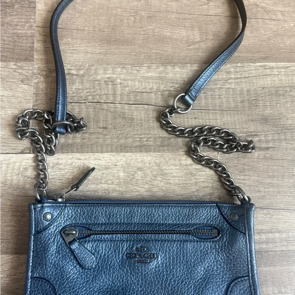 Coach Blue Leather Wristlet with Chain - Image 8