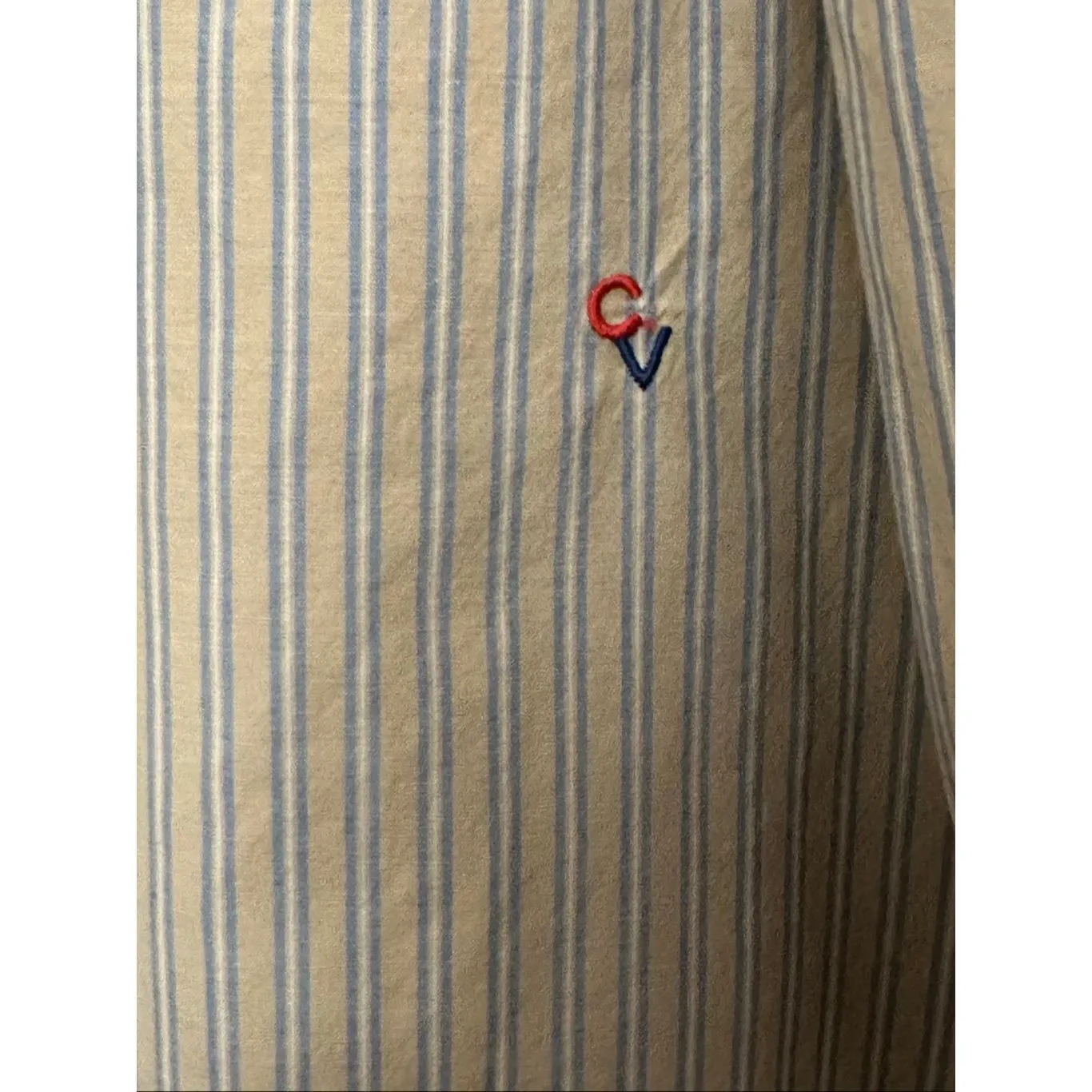 Clare V. striped blouse with a ruffled necktie Size: M Tan Size M - Image 5