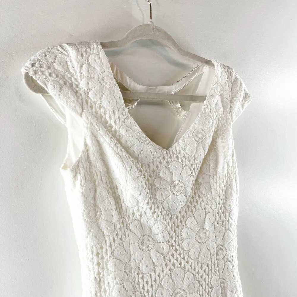 Lilly Pulitzer Mercer Floral Net Lace Crisscross Pearl Mini Dress Resort White 0 - Image 7