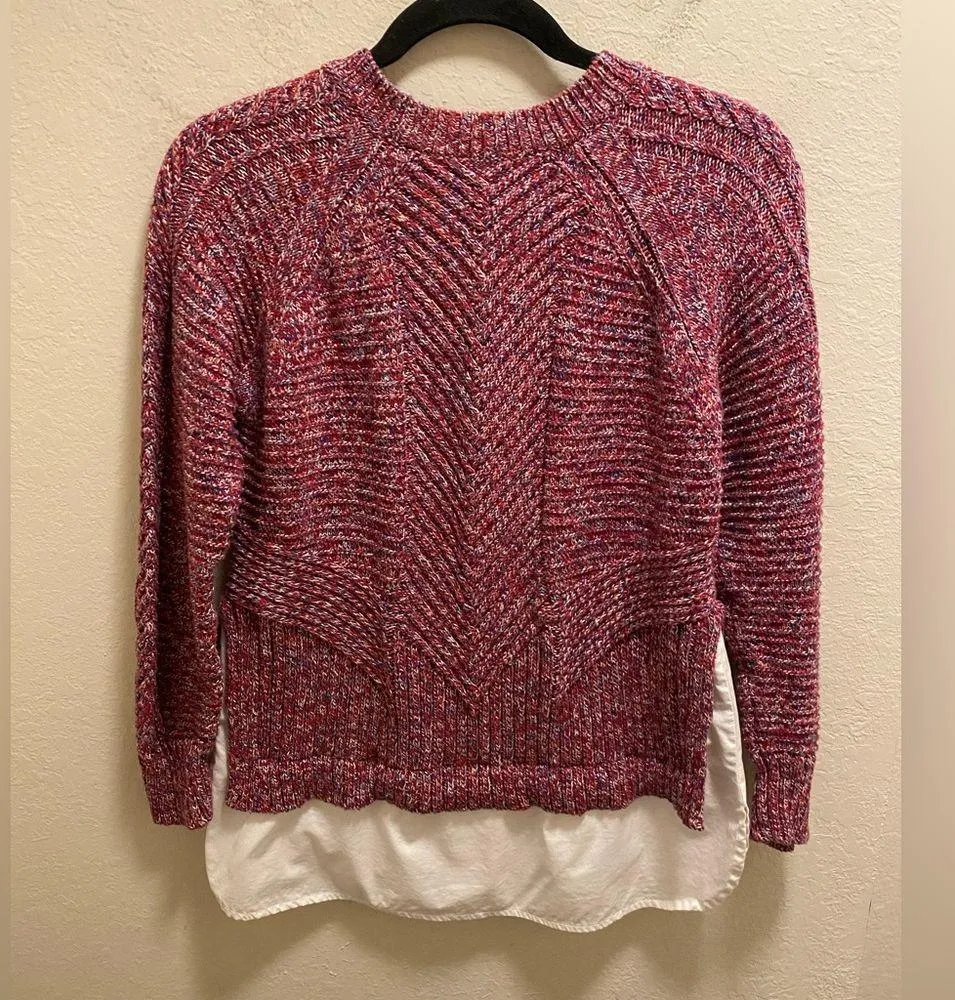 Margaret O'Leary Knit Marled Sweater With Built-In Dress Shirt Hem Size S - Image 8