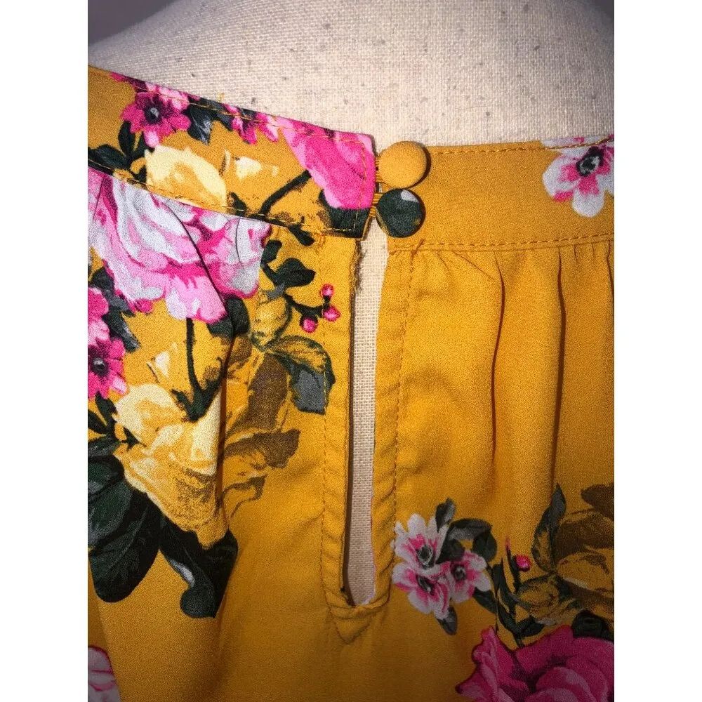 Torrid Top Size 2 2X Georgette High Neck Tank Yellow Pink Floral Asymmetrical - Image 6